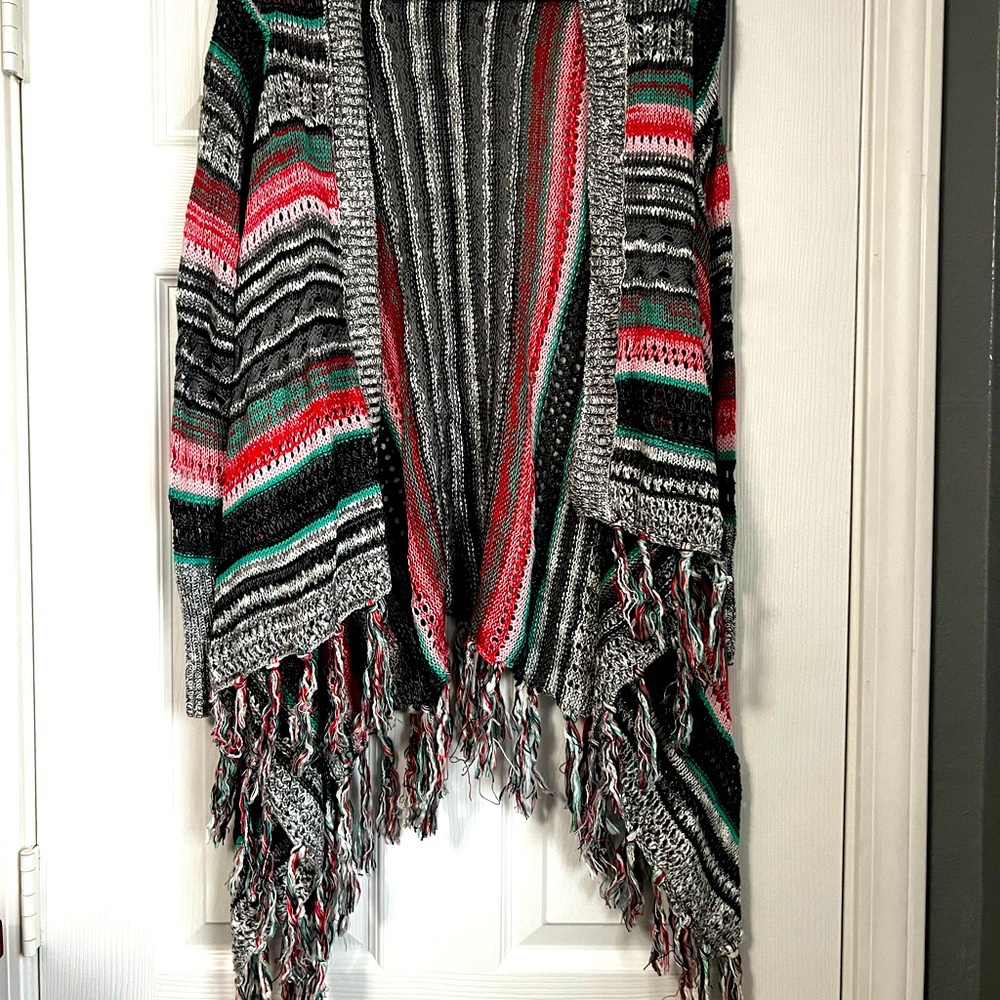 BOHO STRIPE FRINGE SWEATER CARDIGAN